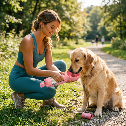 3-in-1 Portable Pet Water Bottle – Hydrate, Clean Up & Go!