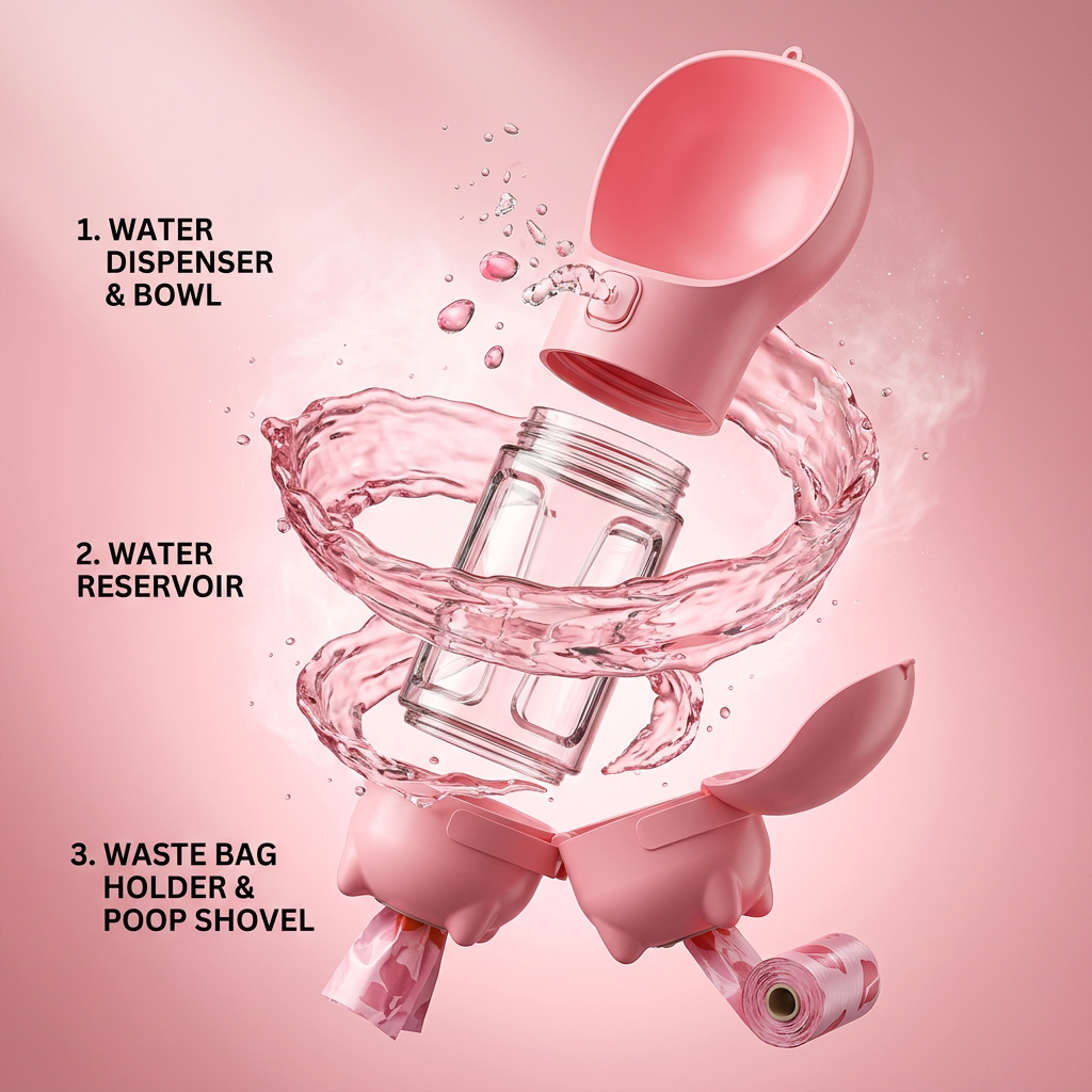 3-in-1 Portable Pet Water Bottle – Hydrate, Clean Up & Go!