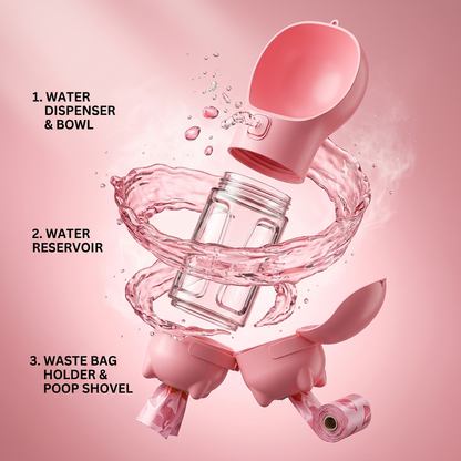 3-in-1 Portable Pet Water Bottle – Hydrate, Clean Up & Go!