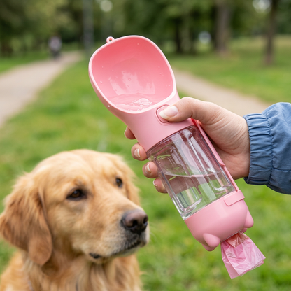 3-in-1 Portable Pet Water Bottle – Hydrate, Clean Up & Go!